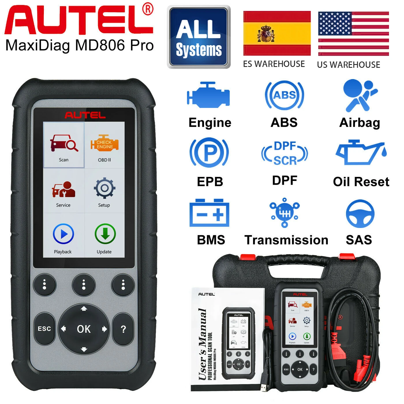 Диагностический сканер Autel MaxiDiag MD806 Pro Obd2 инструмент для диагностики автомобиля