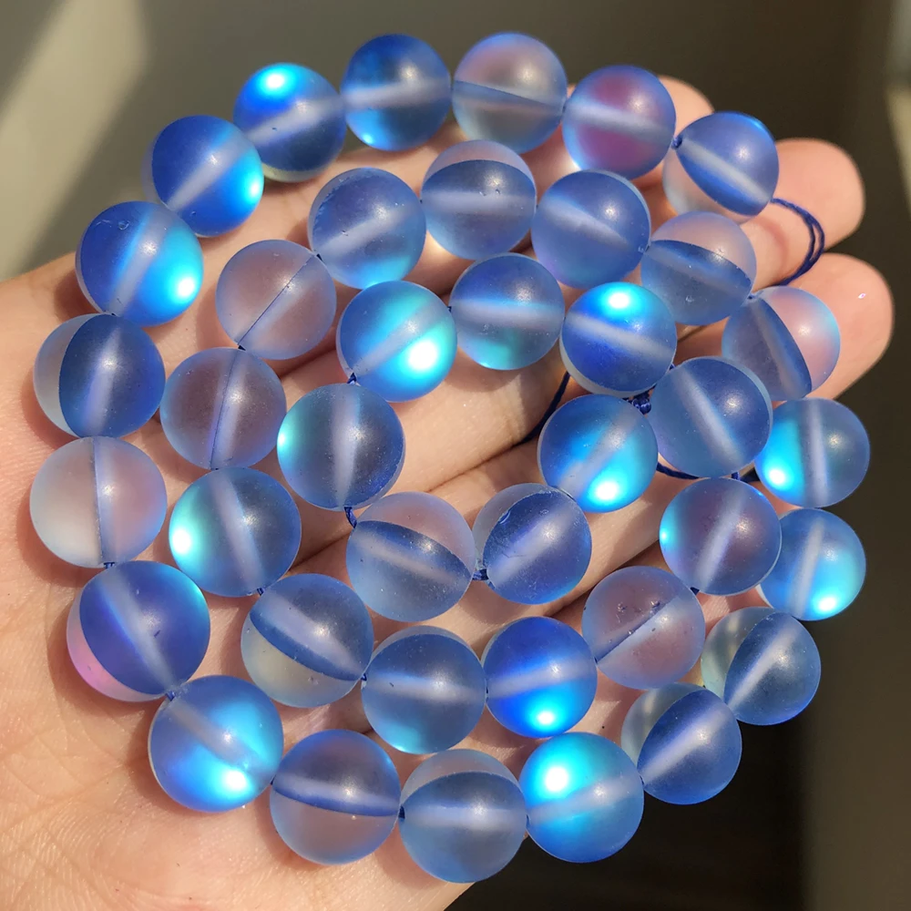 

Matte Blue Austria Crystal Glass Stone Natural Loose Spacer Glitter Moon Stone Beads For Jewelry Making Diy Bracelet Necklace