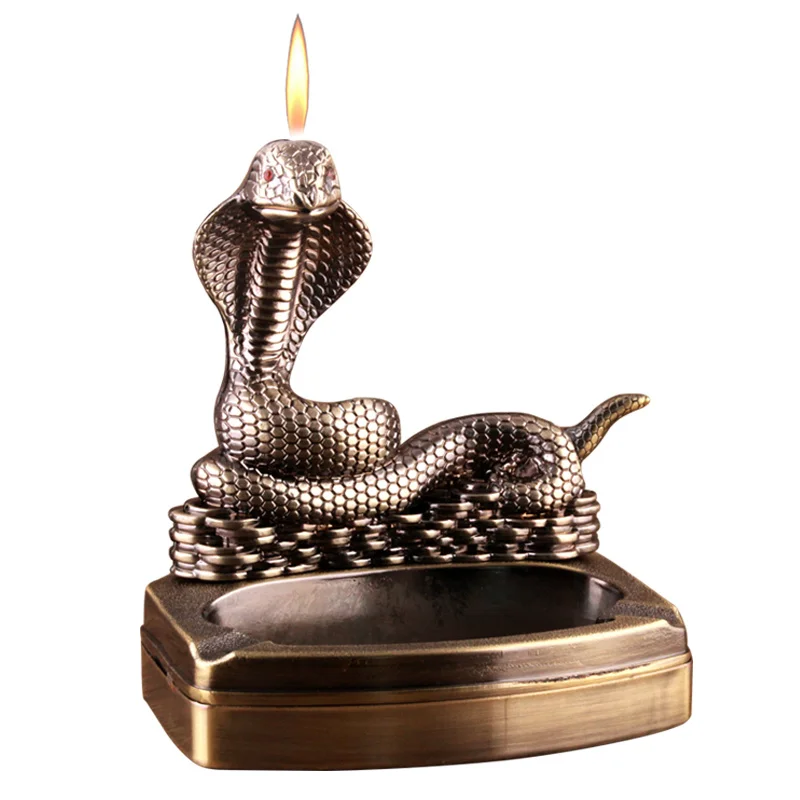 

New Kind Snake Shaped Cigarette Ashtray With Butane Gas Lighter Men's Gift