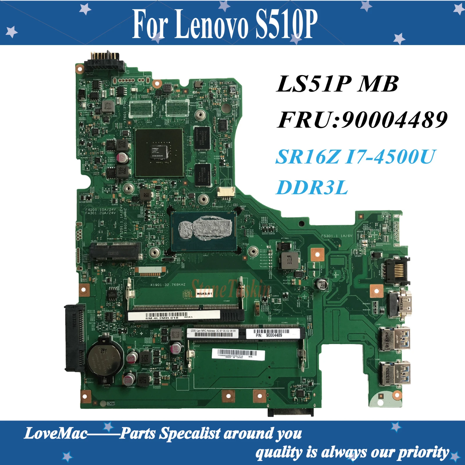 

Высокое качество FRU:90004489 для ноутбука Lenovo S510P материнская плата LS51P MB W8S DIS SR16Z I7-4500U DDR3L 2G 100% протестирована