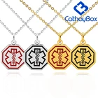 Индивидуальная красная медицинская бирка для собаки из нержавеющей стали с идентификационным номером, подвеска с гравировкой на заказ, ожерелье CB00A040