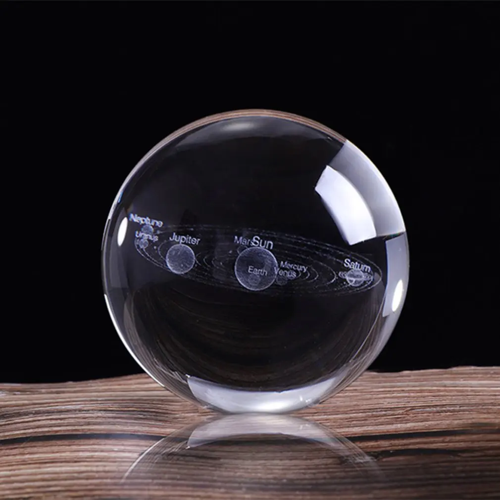 3D Solar System Crystal Ball Planets Glass Laser Engraved Globe Miniature Model Home Decor Astronomy Gift Ornament | Дом и сад