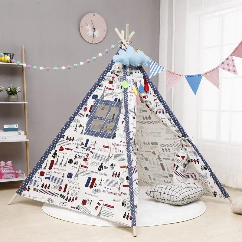 WJ0050D 1,6 м большой детский тент Tipi портативный холст треугольник детская палатка Крытый детский игровой домик небеленые палатки teepee - Цвет: WJ0050D
