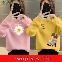 2 pieces womens print long sleeve t shirt 2021 spring autumn fashion joker sweater tops girls student casual loose cartoon top