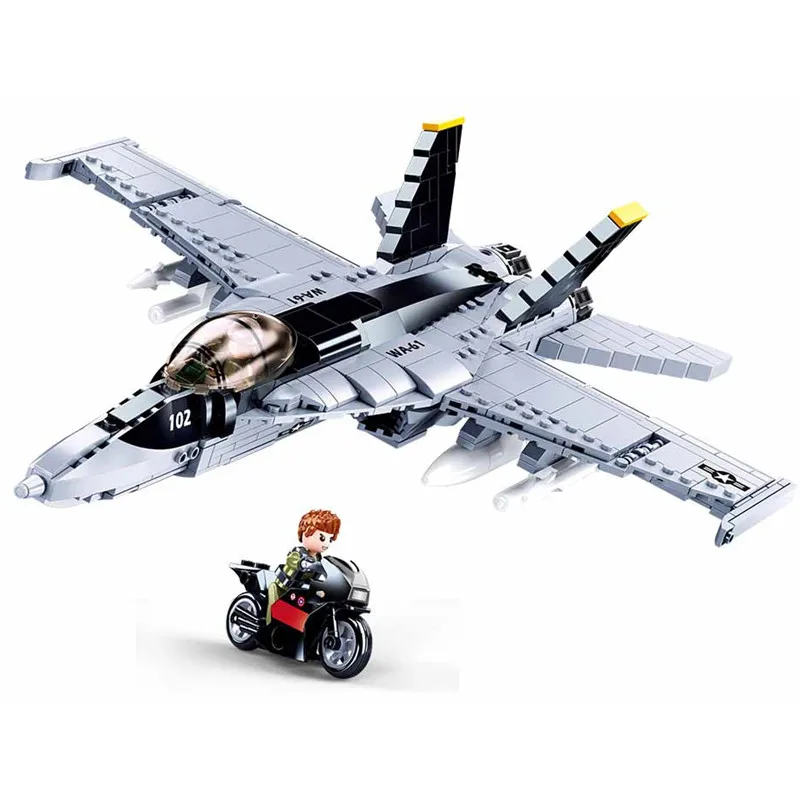 

Military F/A-18E Super BumbleBee Strike Hornet Fighter Plane Building Blocks War Bricks Classic Model Educational Kids MOC Toys