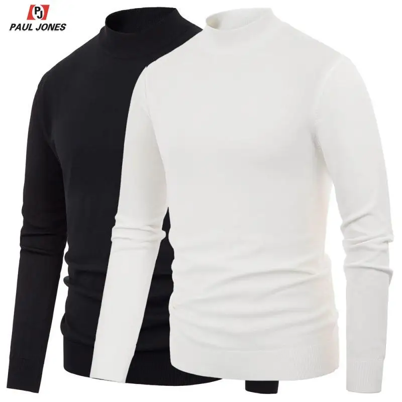 Мужские тонкие трикотажные футболки PAUL JONES с воротником-стойкой одноцветные