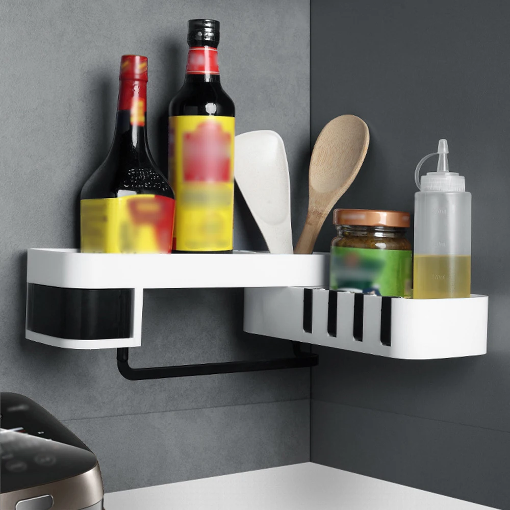 Bathroom Corner Shelf No Drilling Wall-mounted Storage Rack Holder Cabinets with Hooks 2 Tier Basket Sink | Дом и сад