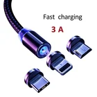 Быстрая зарядка Магнитный кабель USB для iPhone, Samsung, Xiaomi HuaWei 1м 2м мобильный телефон кабели