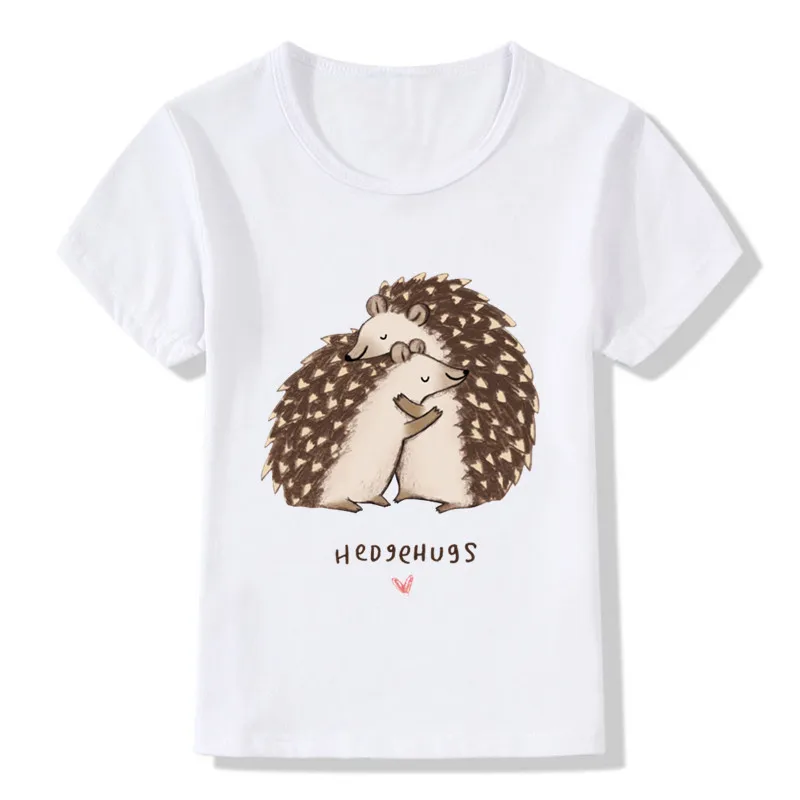 

2020 Children Hedgehog Hug/Kiss Print Funny T-Shirts Kids Summer Top Girls Boys Short Sleeve Clothes Casual Baby T shirt,ooo2121