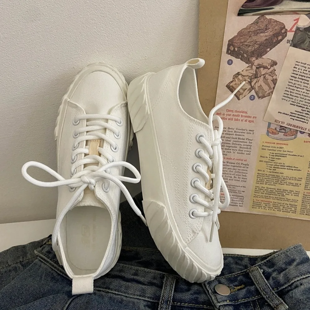 

2021 Canvas Breathable White Shoes Women's Low-Top Flat Heel Sports Casual Shoes Flat Shoes