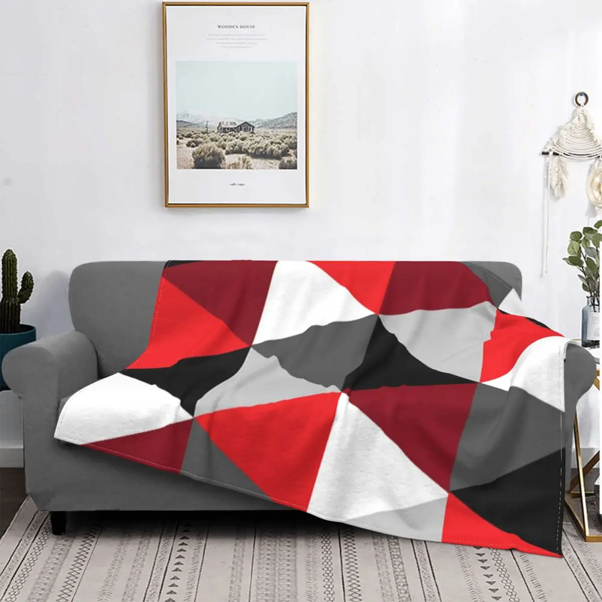 

Manta con patrón rojo, negro, blanco y gris, para cama colcha, alfombra a cuadros de Anime, manta de muselina, mantas receptoras