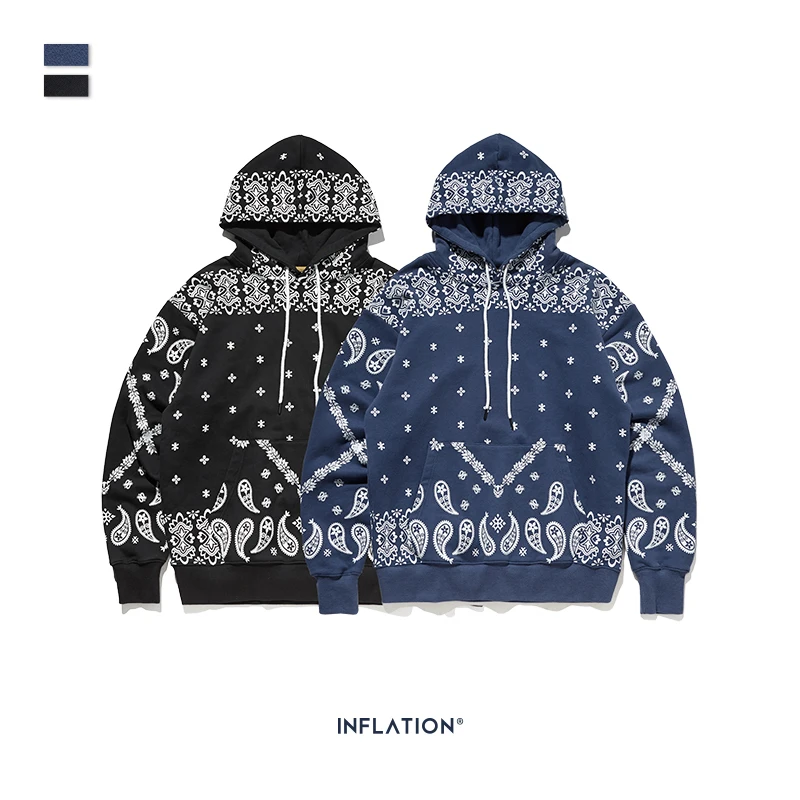 INFLATION 2020 FW Retro Print Men Hoodies Streetwear Loose Fit Cotton Hooded Sweatshirt Male Vintage Style 9657W | Мужская одежда