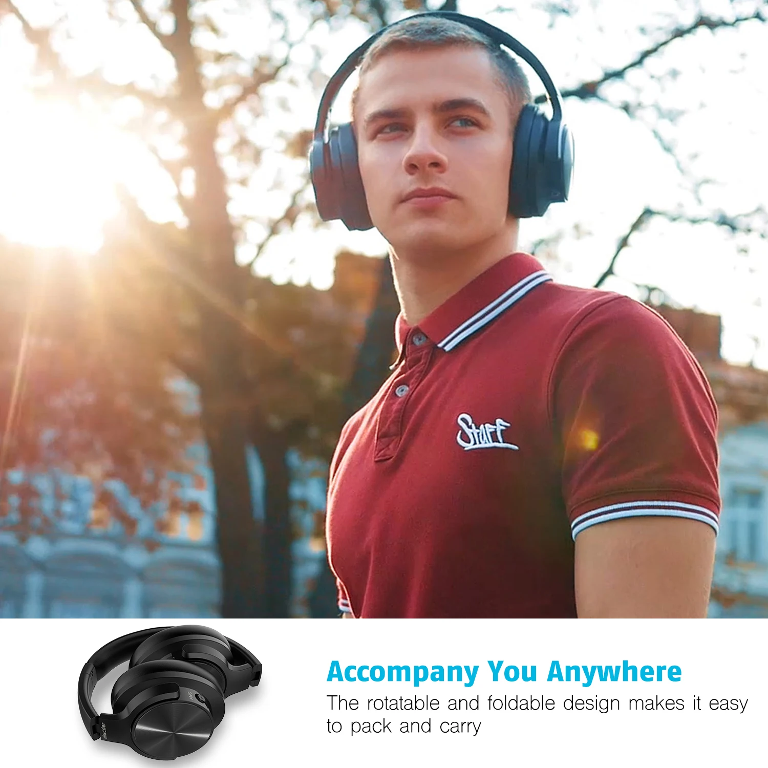 Mixcder E9 Active Noise Cancelling Wireless Headphones Over-ear Bluetooth Headset with HiFi Deep Bass 3d-Stereo Audio Jack