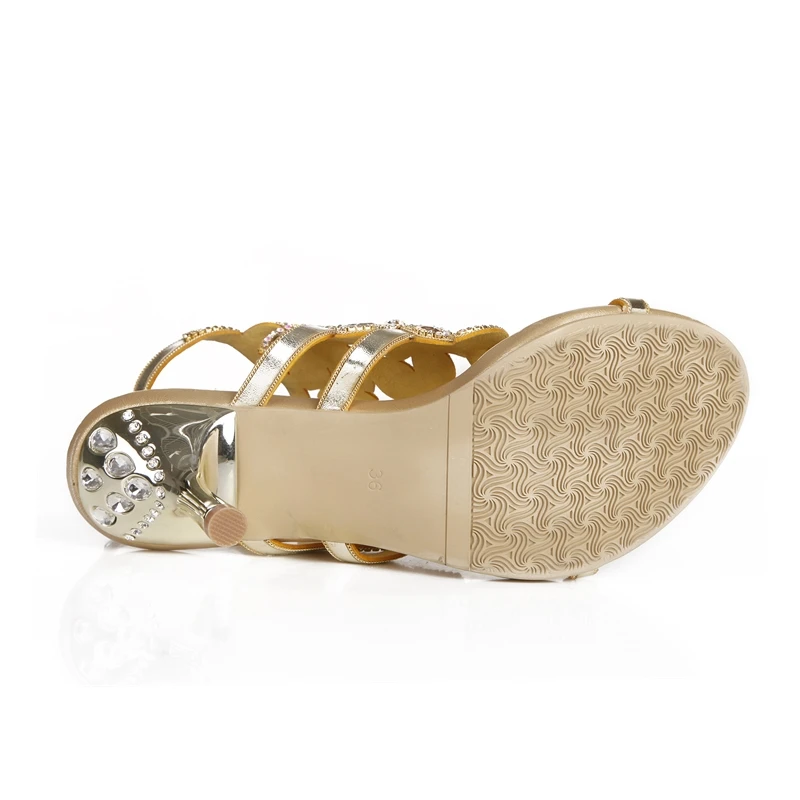 

Christia Bella New Fashion Peep Toe Large Size Shoes Rhinestoes Crystals Bohemian Style Thin Heels Sandals High Heels Pumps