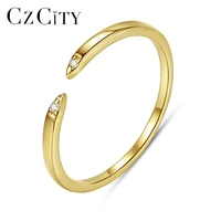 czcity simple round thin 925 sterling silver golden open ring for women wedding engagement fine jewelry adjustable cz bague gift