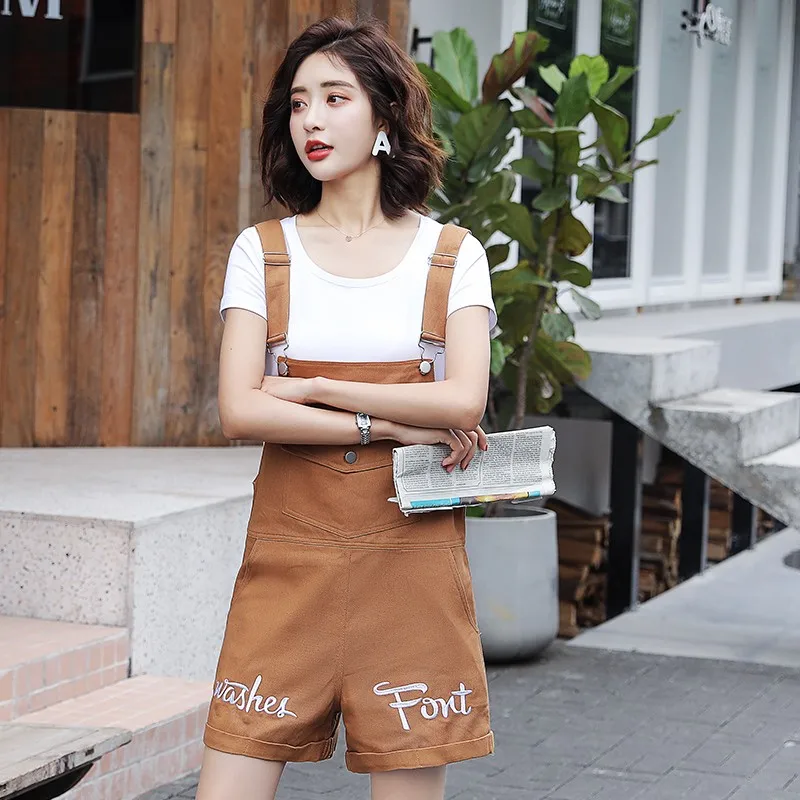 Женский джинсовый комбинезон повседневный однотонный короткий с большими