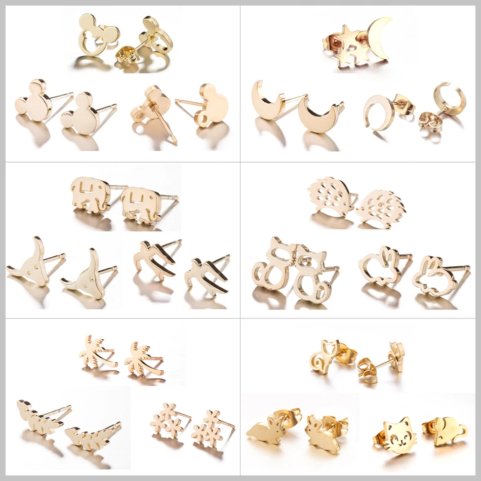 Hfarich серьги гвоздики в виде Луны и звезды кошки мыши модные ювелирные изделия 2019