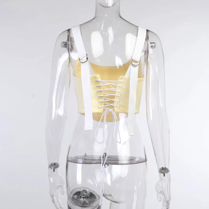 

TRODEAM Knitted Top Open Back Patchwork Halter Hollow Out Tank Tops Summer Outfits T shirt Strap Crop Tops Streetwear 2021