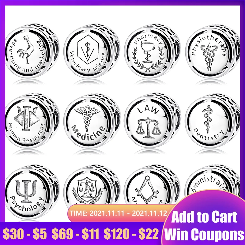 

Symbol Psychology beads 925 Sterling Silver bead For jewelry making Fit Original Pandora Charm Bracelets Successful career