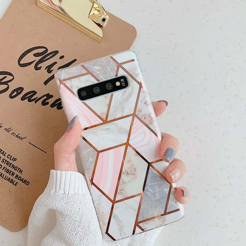 Lovebay Electroplated Geometric Phone Cases For Samsung Galaxy A50 A40 A70 S10E S10 S9 S8 Plus Cool Soft IMD Marble Back Cover |