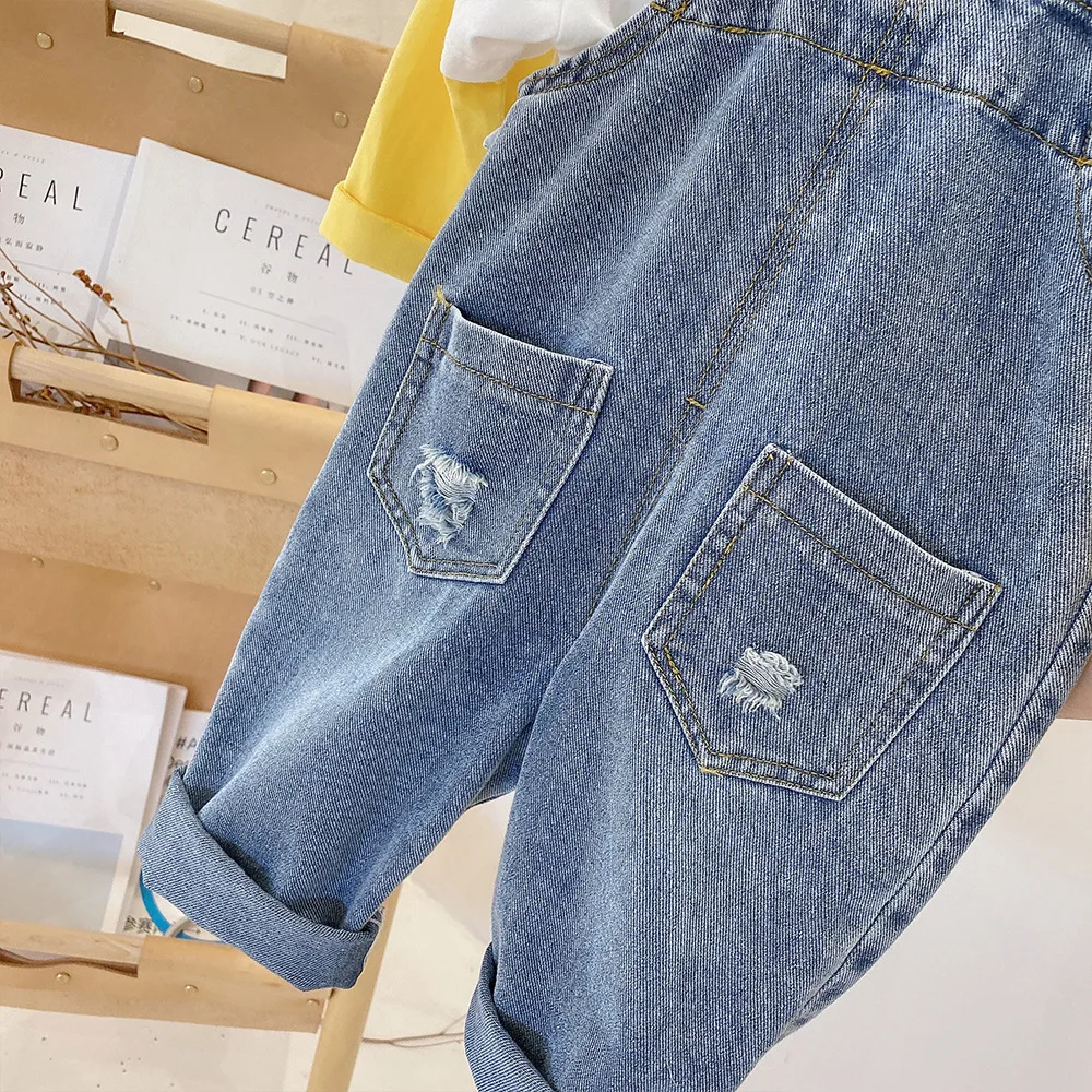 

Spring Autumn 2021 Fashion Little Girls Denim Overalls Boys Denim Pants Children All-match Loose Trousers