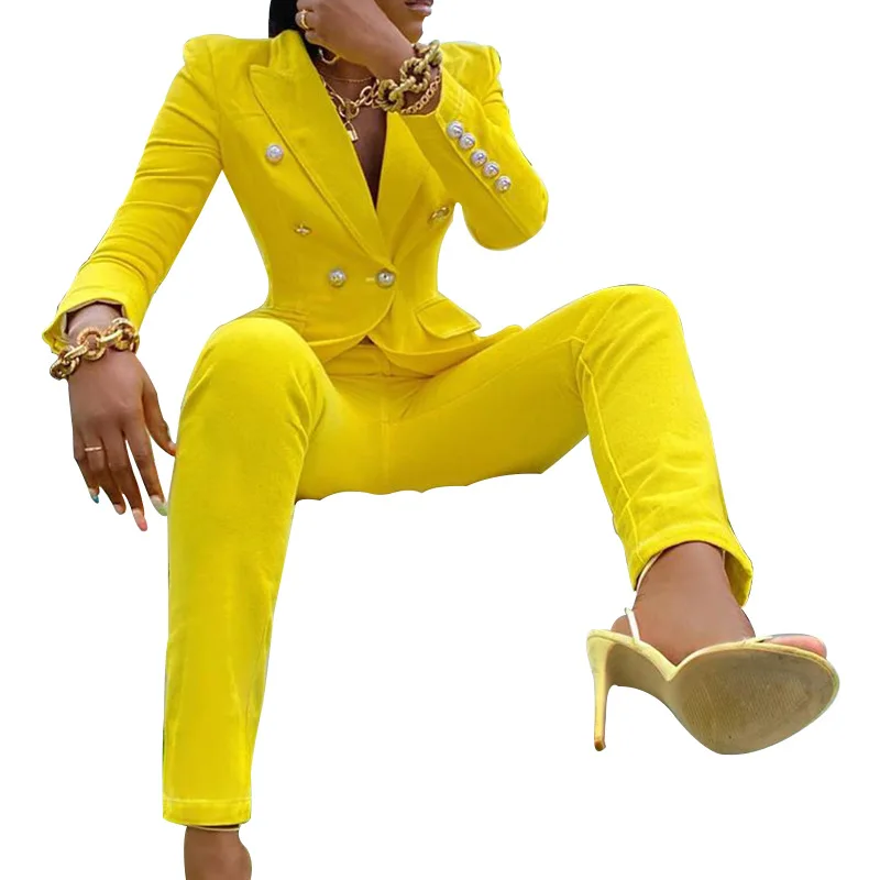

Autumn Winter Streetwear Women's Set Long Sleeve Blazer Pants Suit Office Lady Tracksuit Two Piece Set Outfits