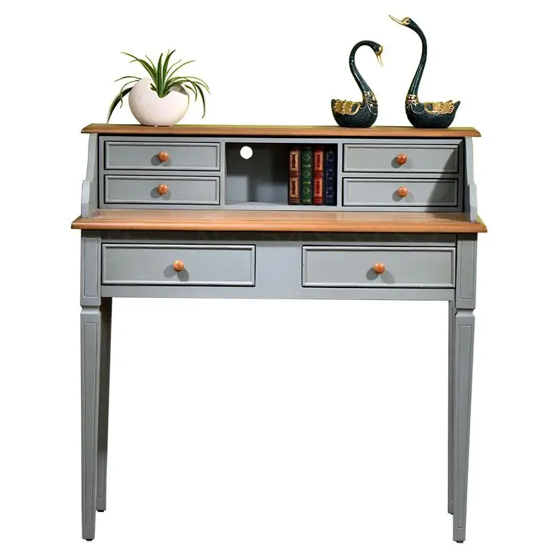 American solid wood desk Nordic minimalist computer with bookshelf 1 meter writing dressing table one |