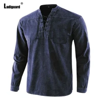 long sleeve mens fashion shirt lace up v neck patchwork tops blouse sexy men clothing 2022 summer casual shirt blusas homme ropa