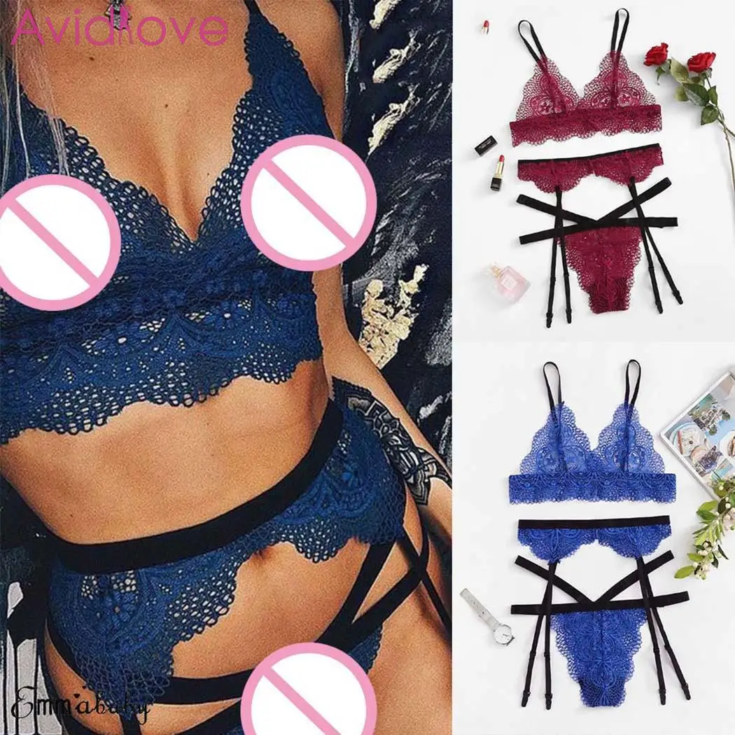 3 шт. женское сексуальное нижнее белье с кружевами цветочным узором бюстгальтер и