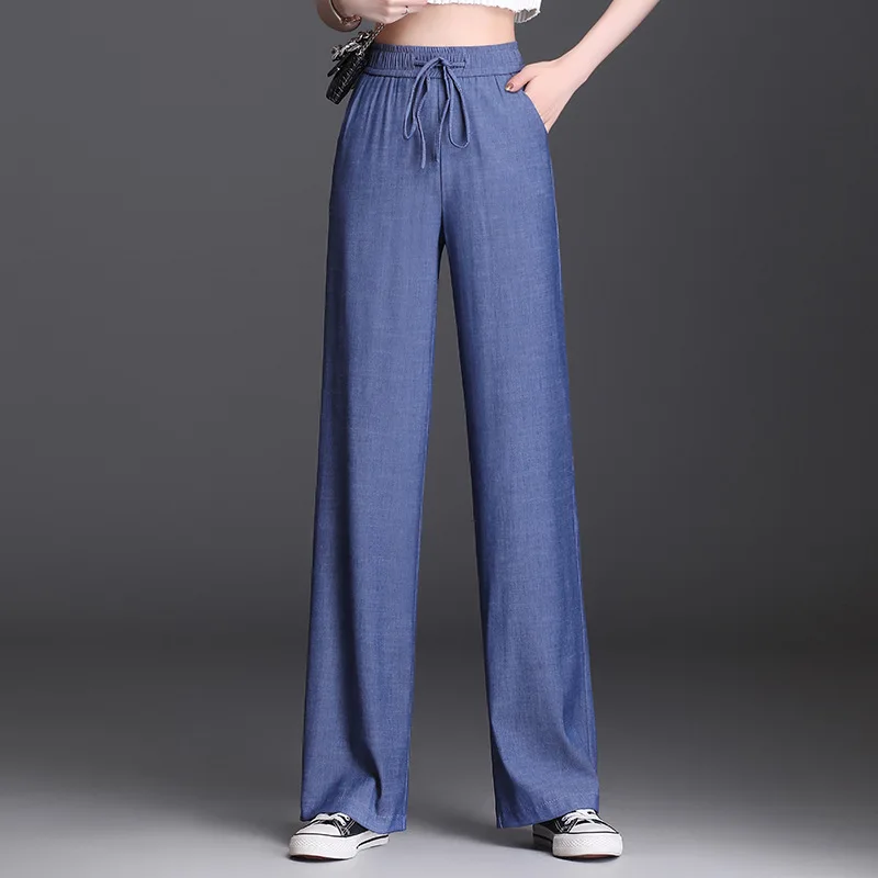 

Summer New Wide Leg Jeans for Women Fashion Elegant Loose Elastic High Waist Casual Vintage Straight Denim Pants 2119