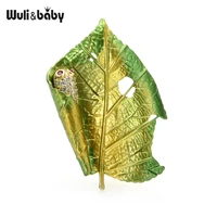 wulibaby new design czech rhinestone silkworm leaf brooches women men insect party office brooch pins gifts