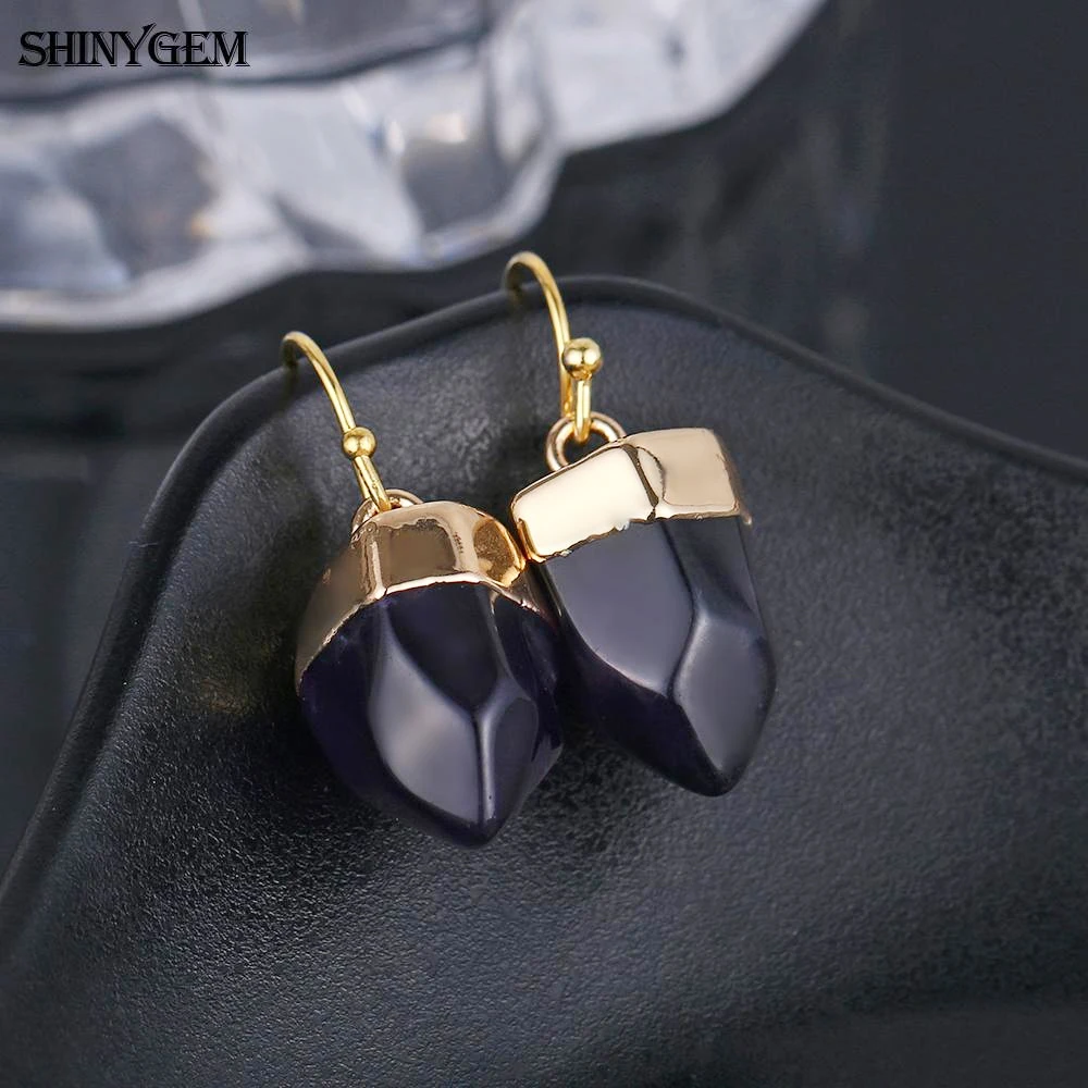 ShinyGem неправильной формы с натуральным кристаллом Серьги драгоценными камнями