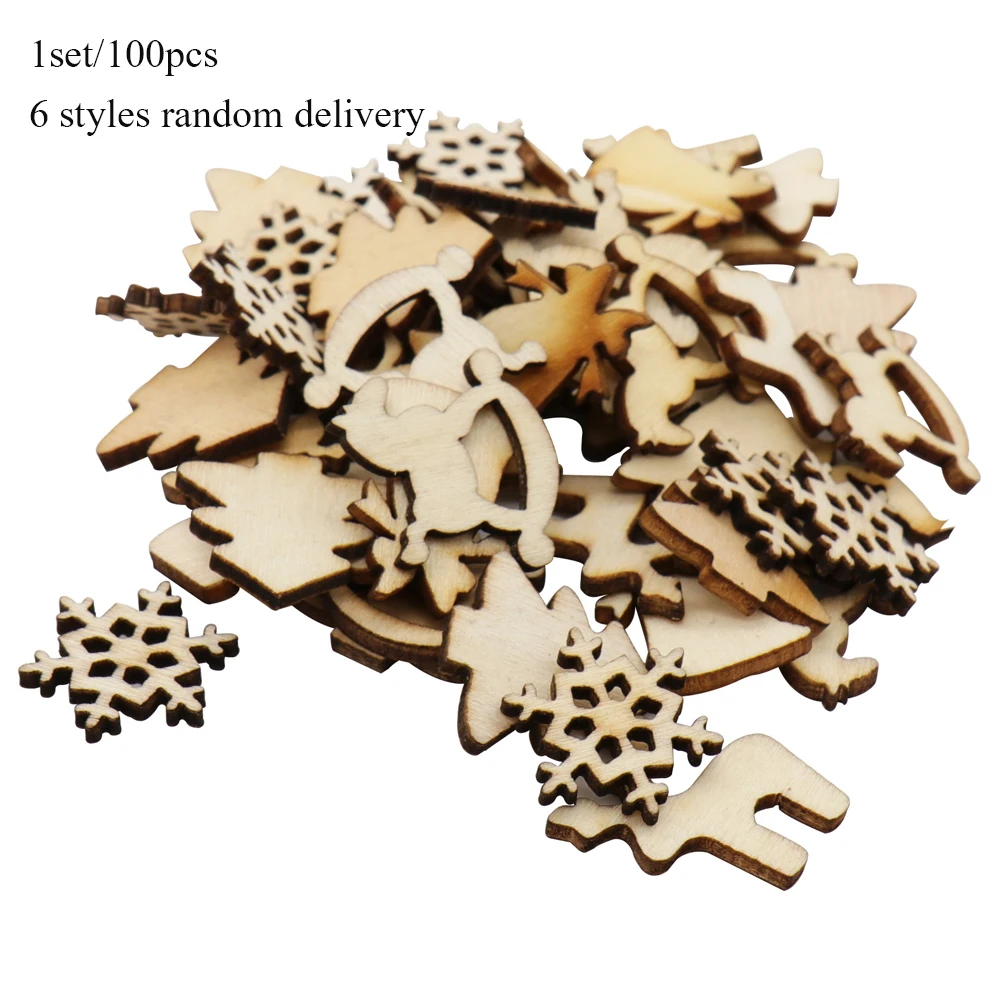 100 шт./пакет рождественские деревянные декорации в виде снежинок с рисунком