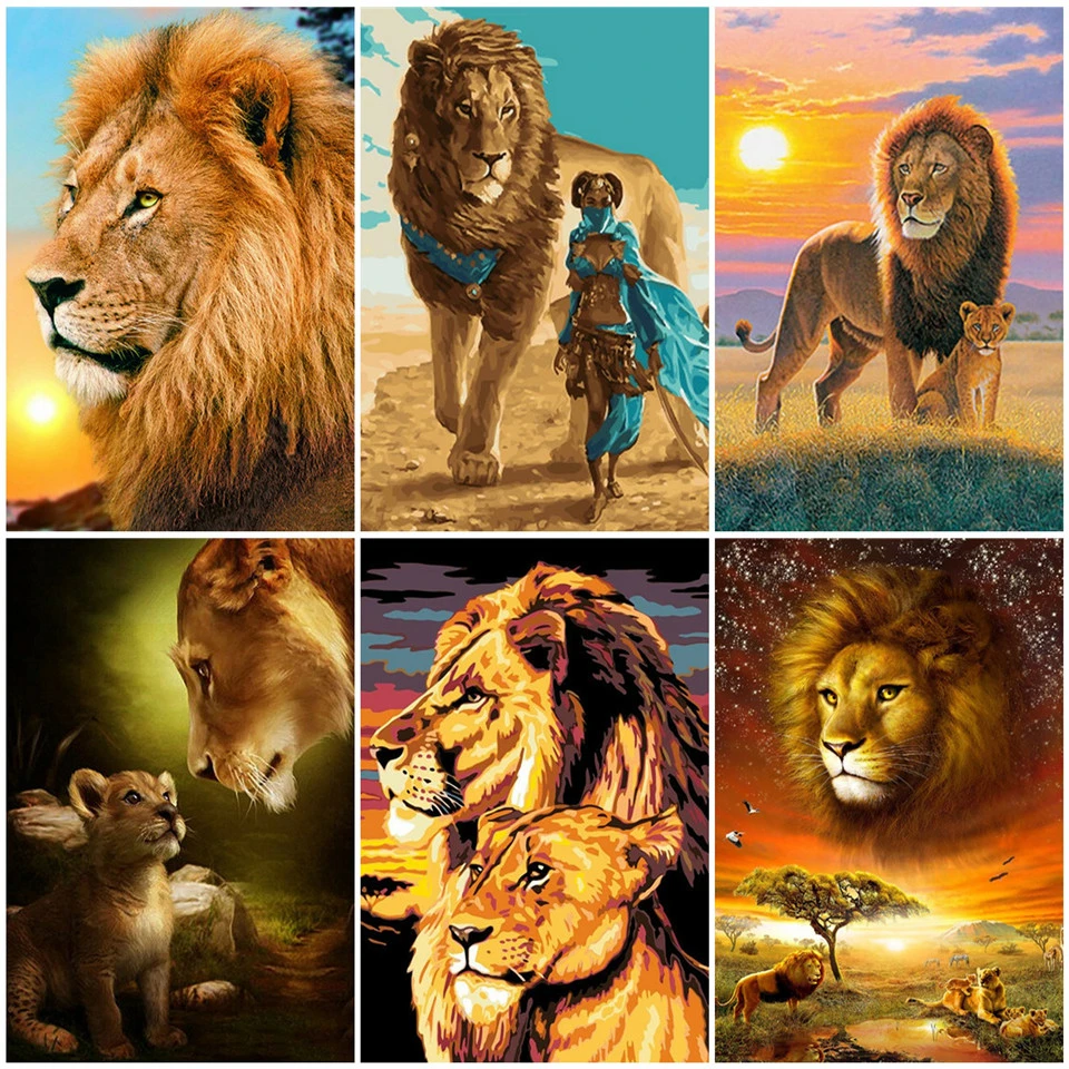 

AZQSD Хо Лев "сделай сам" Краски ing по номерам на холсте искусство стены акриловая Краски комплект Раскраска по номерам украшения для дома в вид...