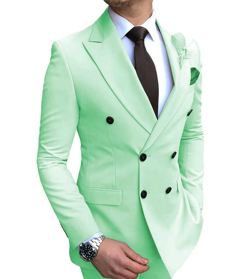 mint green Новинка, 1 шт., Мужской Блейзер, пиджак, приталенный, двубортный, с отворотом, пиджак для свадьбы, жениха - Цвет: mint green
