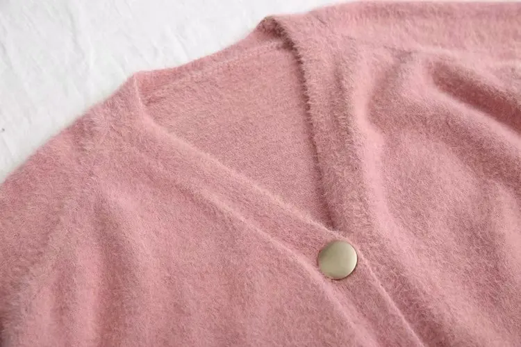Loose Cardigan Sweater Women Gold Buckle Knitted Jacket Coat Solid Color V Neck Cardigan Autumn Winter Women Clothes