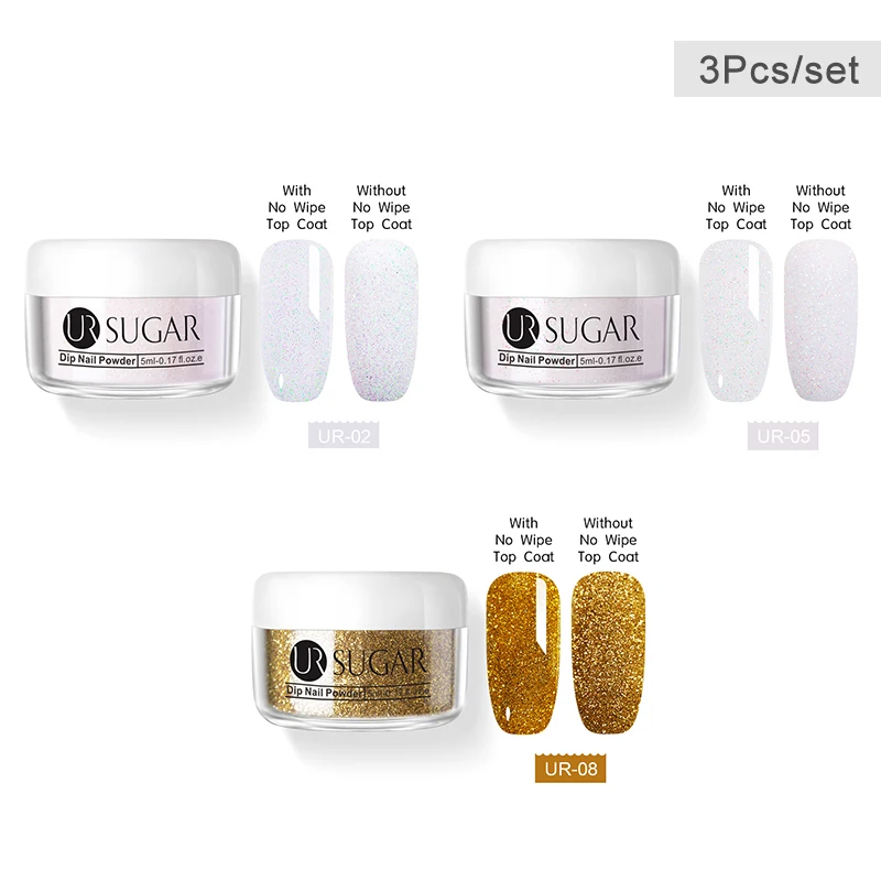 3pcs set2 UR SUGAR 6 шт. голографическая пудра для ногтей набор градиентных лазерных сахаров Dip лак для ногтей порошок пигмент украшения для ногтей - Цвет: 3pcs set2