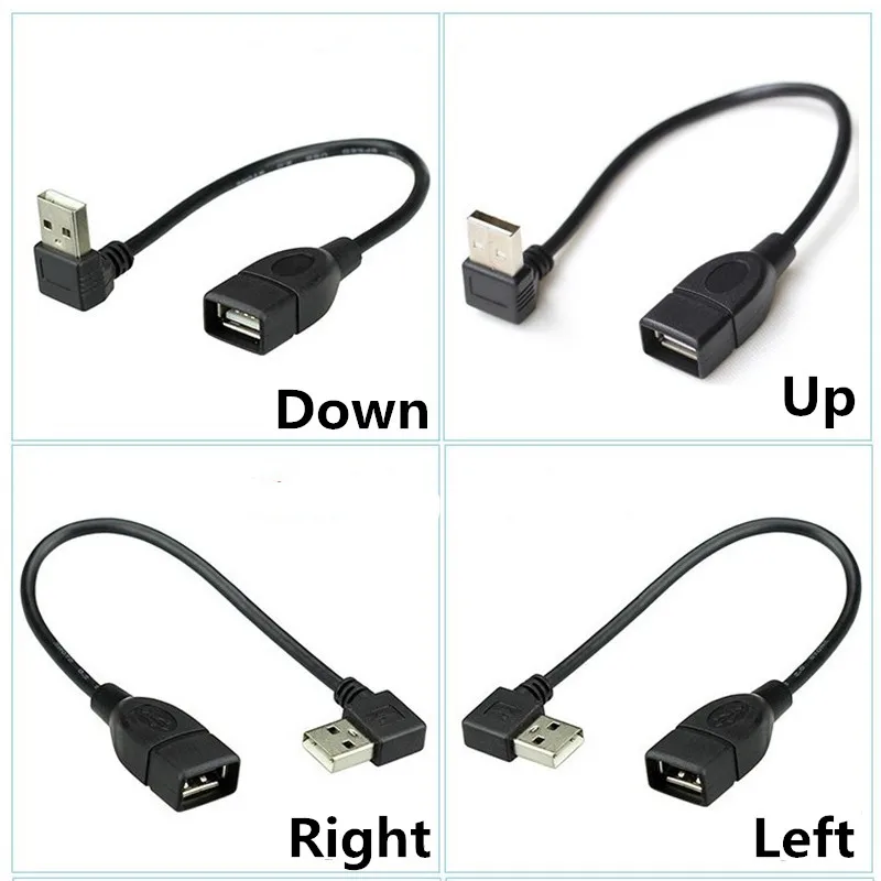 10cm 20cm 40cm 90 Degree Up & Down & Left & Right Angled USB 2.0 A Male to USB Female Extension Adapter Black cable
