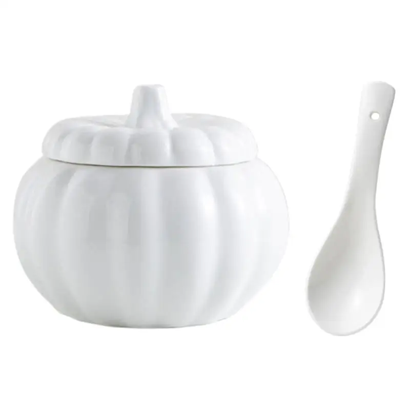 

1 Set of Stew Bowl with Spoon Ceramic Bowl With Lid Pumpkin Bowl Steamed Can