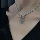 Женское винтажное ожерелье с кристаллами, жемчужное ожерелье в форме бабочки, серебряного цвета, подвеска-чокер в форме сердца, трендовая бижутерия на шею, 2022
