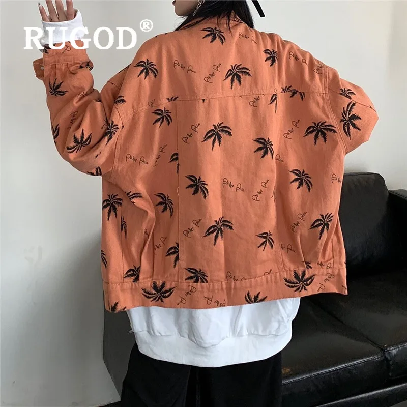 RUGOD Jackets Women 2019 Autumn And Winter Korean Style Safari Bf Leave Print Turn-down Single Breasted Plus Size Loose Outwears Veste Jean Femme |