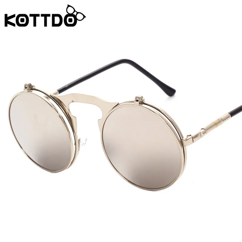 KOTTDO стимпанк Круглые Солнцезащитные очки для мужчин и женщин металлические