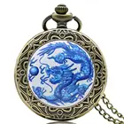 Мужские и женские кварцевые часы в стиле ретро с синим огненным драконом