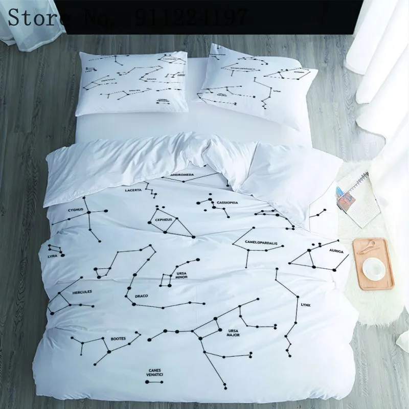

Pure White Duvet Cover Constellation Bedding Set Single Double Queen King Home Textile lines Quilt Cover For Girls 140*210cm