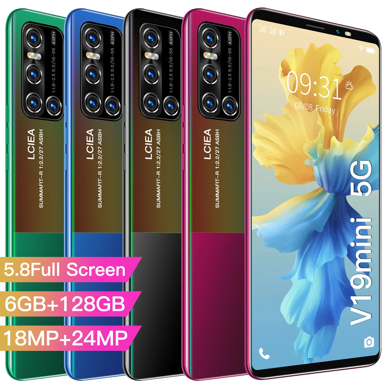 

Global Version V19mini Smartphone 5.8inch 6+128GB Android 10 Screen 4500mAh Massive Battery 3-Card Slot 18+24MP Camera Cellphone