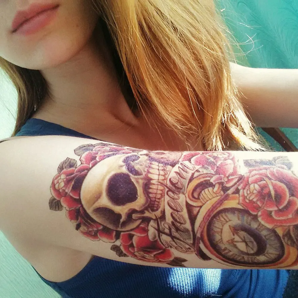 Women Men Sexy 3D Arm Stickers Sleeve Body Shoulder Tattoos Waterproof Punk Skull Temporary Tattoo New Arrival | Красота и здоровье