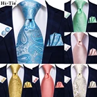 Hi-Tie Мужской Шелковый Свадебный галстук, голубой Мятный Розовый Пейсли, однотонный, модный дизайн, подарок, галстук для мужчин, Hanky Cufflink, деловые Вечерние