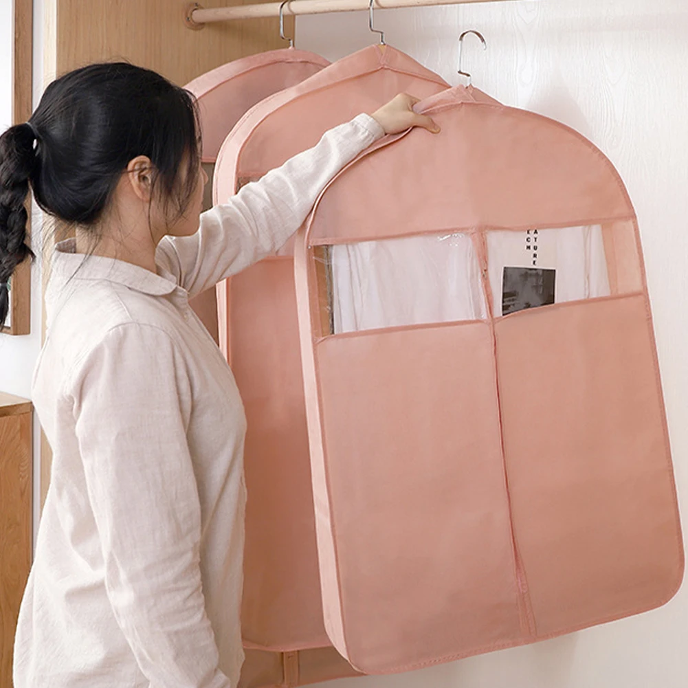

5pcs Organizer Protector Clear Window Non-woven Fabric Sweater Suit Bag Clothing Dust Cover Wardrobe Hanging Case Closet Storage