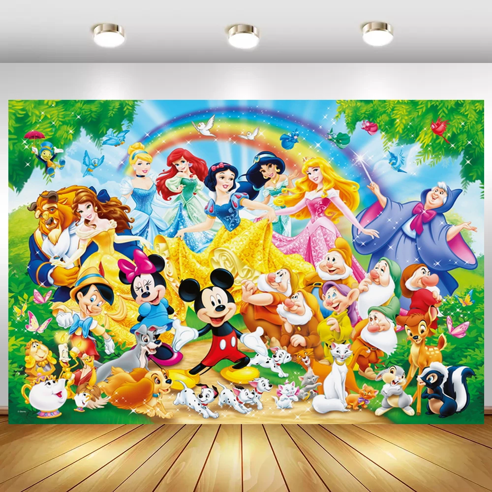 

Girl Princesses Family Spring Forest Rainbow Shiny Photo Background Newborn Baby Kids Birthday Party Backdrops Home Decor Poster