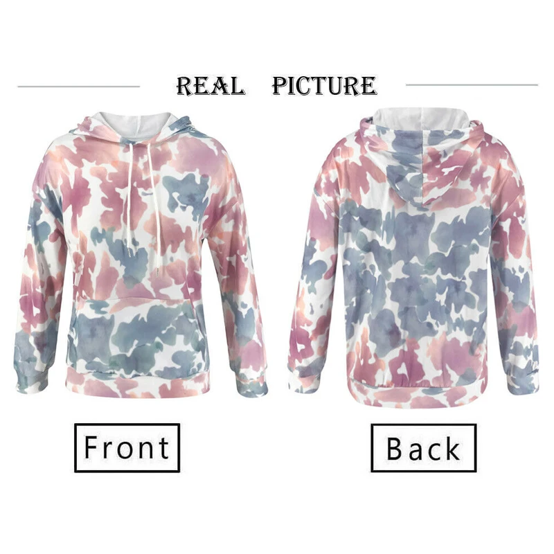 

Fashion New Women Tie Dyeing Hooded Long Sleeve Sweatshirt Hoodie Pullover Jumper Hoodies Tops Outwear Streetwear